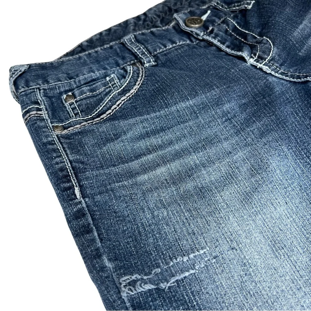 Maurices Jeans Straight Distressed Cropped Raw Hem Blue 3 4 Regular